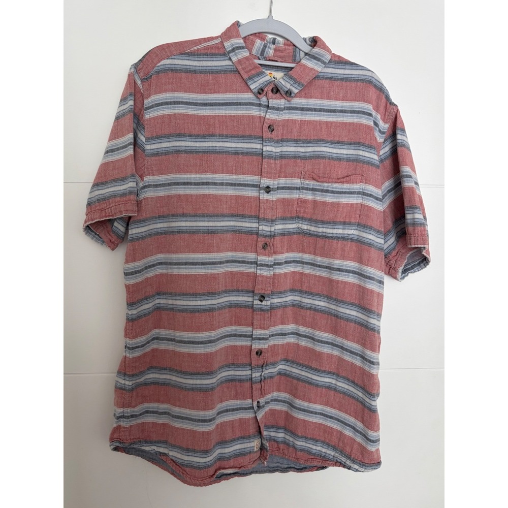 Marine Layer Mens XL Short Sleeve Button Down Shirt Red Blue Striped Nautical